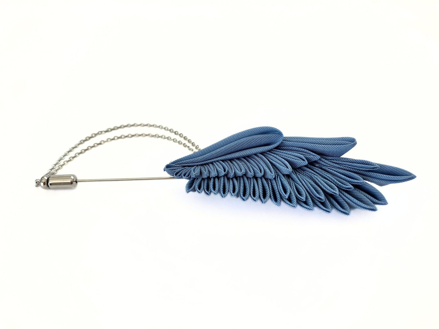 Wedding Accessories,Jewelry Fabric,Father's Day Gifts,Handmade Japanese Accessories,Blue Angel Feather Lapel Pin,Tsumami Kanzashi