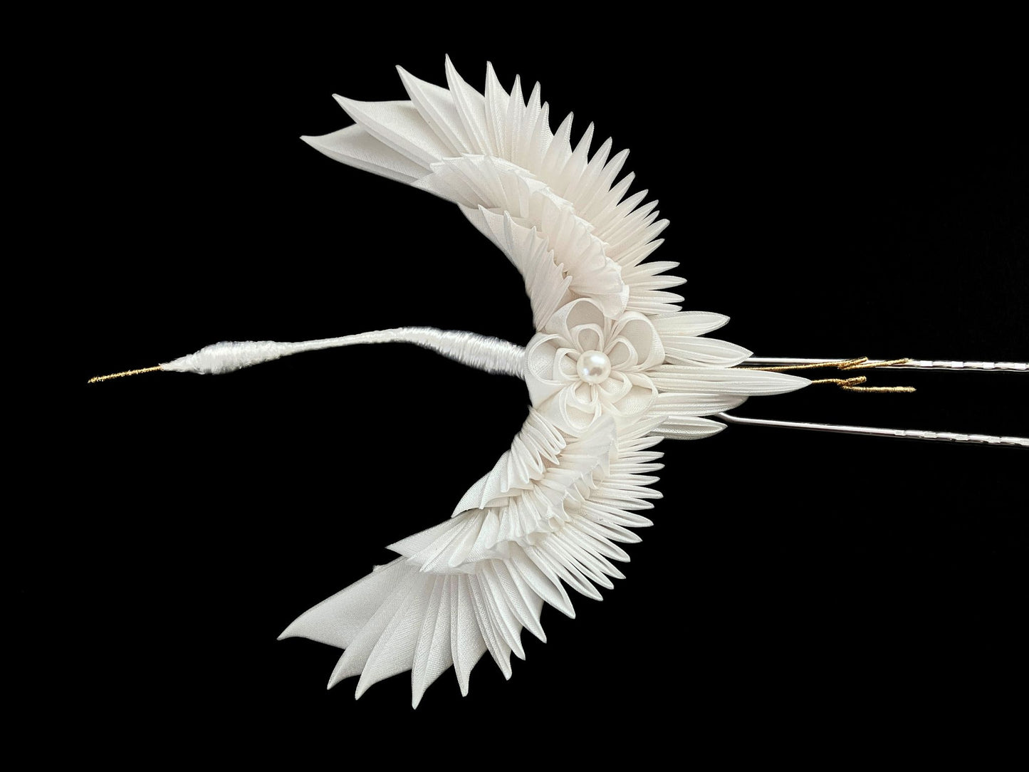 Wedding Accessories,Jewelry Fabric,Handmade Japanese Accessories,Hair Accessories Crane,Japanese Fine Silk,Tsumami Kanzashi,Gift for her