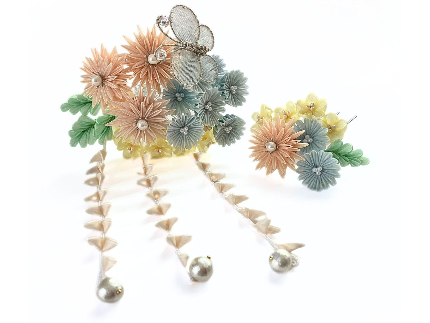 Wedding Accessories,Jewelry Fabric,Handmade Japanese Accessories,Hair Accessories Spring Flower Hairpin Set,Japanese Fine Silk,Tsumami Kanzashi,Gift for her
