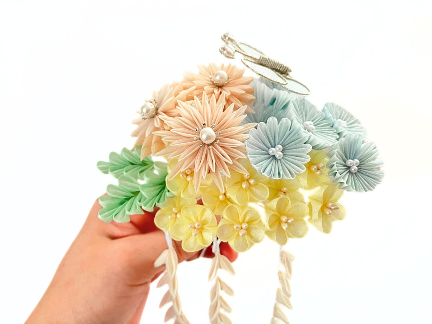 Wedding Accessories,Jewelry Fabric,Handmade Japanese Accessories,Hair Accessories Spring Flower Hairpin Set,Japanese Fine Silk,Tsumami Kanzashi,Gift for her