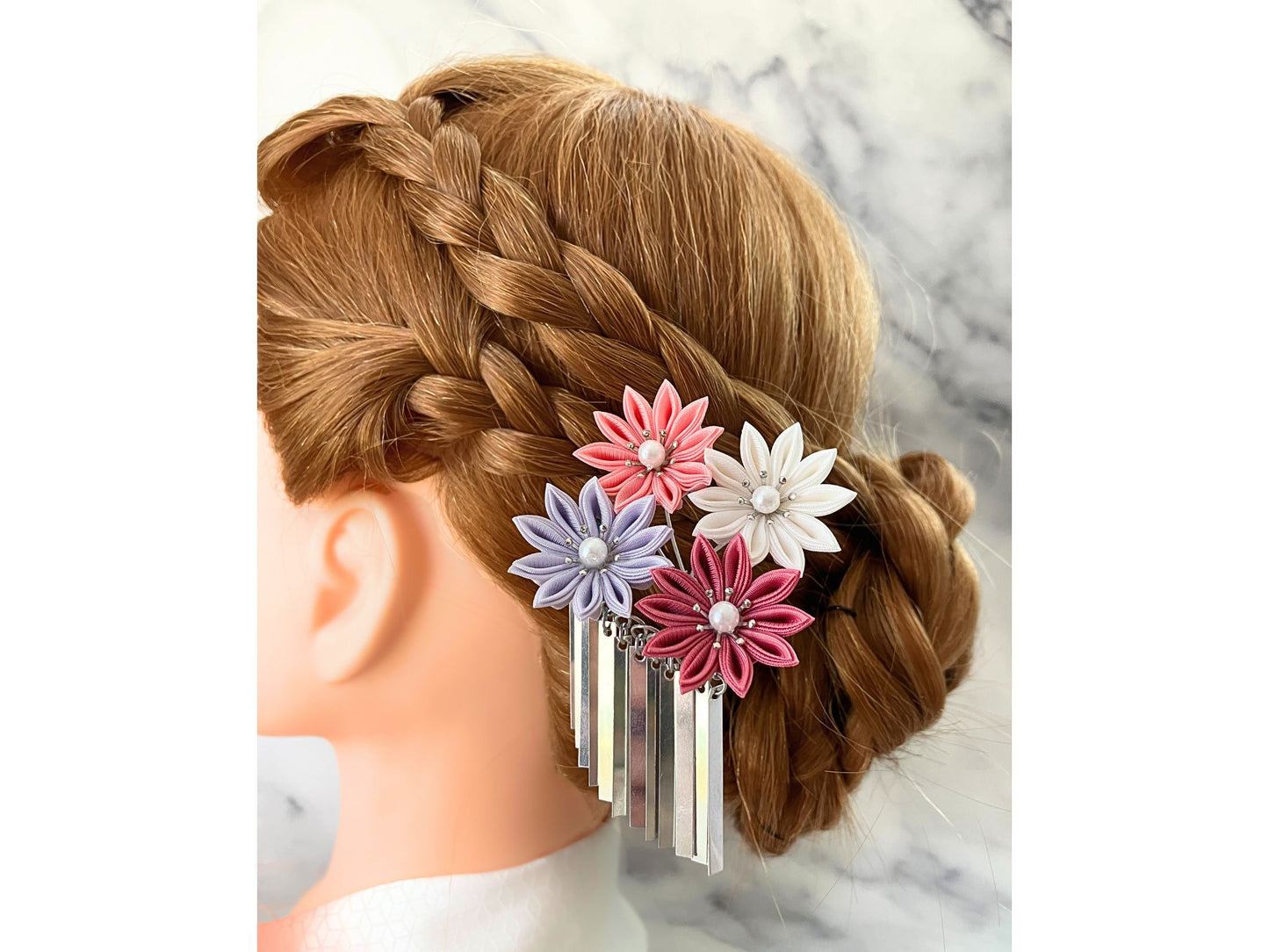 Wedding Accessories,Jewelry Flowers Fabric,Handmade Japanese Accessories、Hair Accessories small flowers and Ginbira Kanzashi、Tsumami Kanzashi,Gift for her