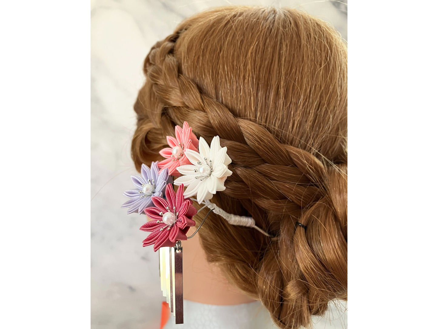 Wedding Accessories,Jewelry Flowers Fabric,Handmade Japanese Accessories、Hair Accessories small flowers and Ginbira Kanzashi、Tsumami Kanzashi,Gift for her