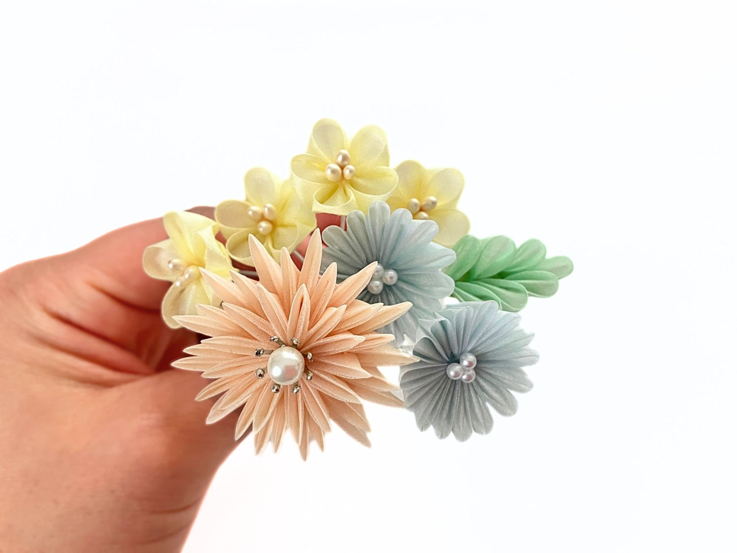 Wedding Accessories,Jewelry Fabric,Handmade Japanese Accessories,Hair Accessories Spring Flower Hairpin Set,Japanese Fine Silk,Tsumami Kanzashi,Gift for her