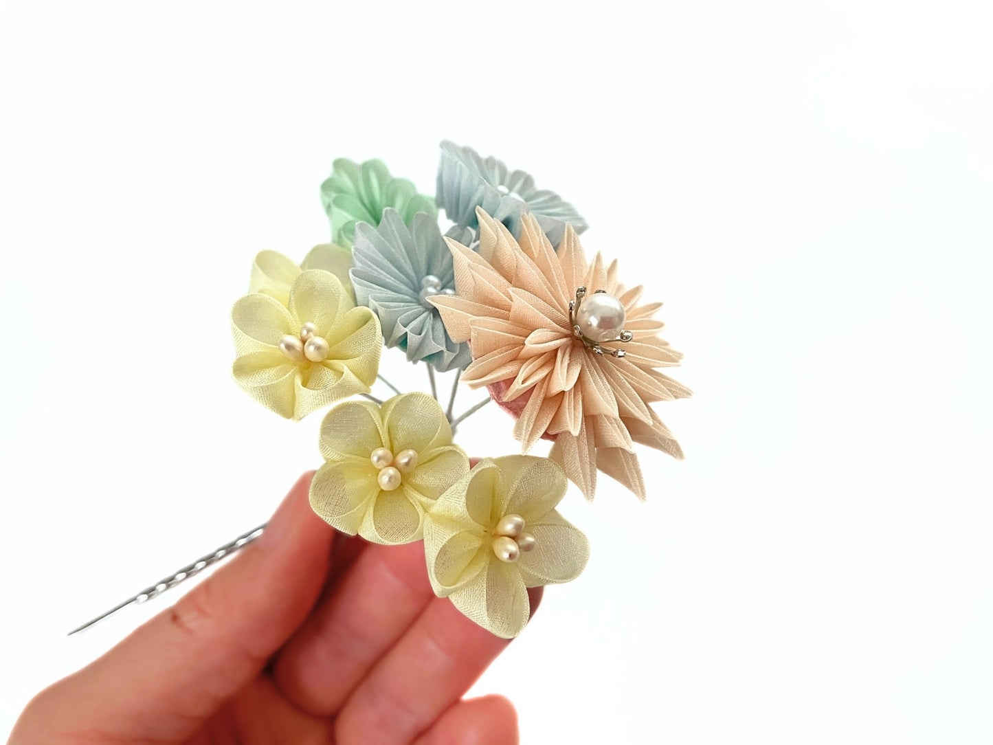 Wedding Accessories,Jewelry Fabric,Handmade Japanese Accessories,Hair Accessories Spring Flower Hairpin Set,Japanese Fine Silk,Tsumami Kanzashi,Gift for her