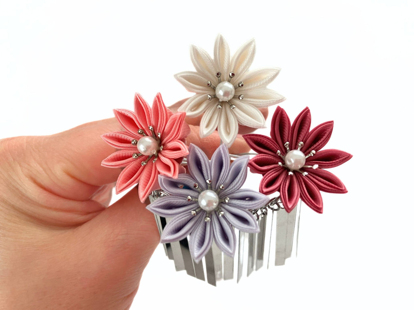 Wedding Accessories,Jewelry Flowers Fabric,Handmade Japanese Accessories、Hair Accessories small flowers and Ginbira Kanzashi、Tsumami Kanzashi,Gift for her