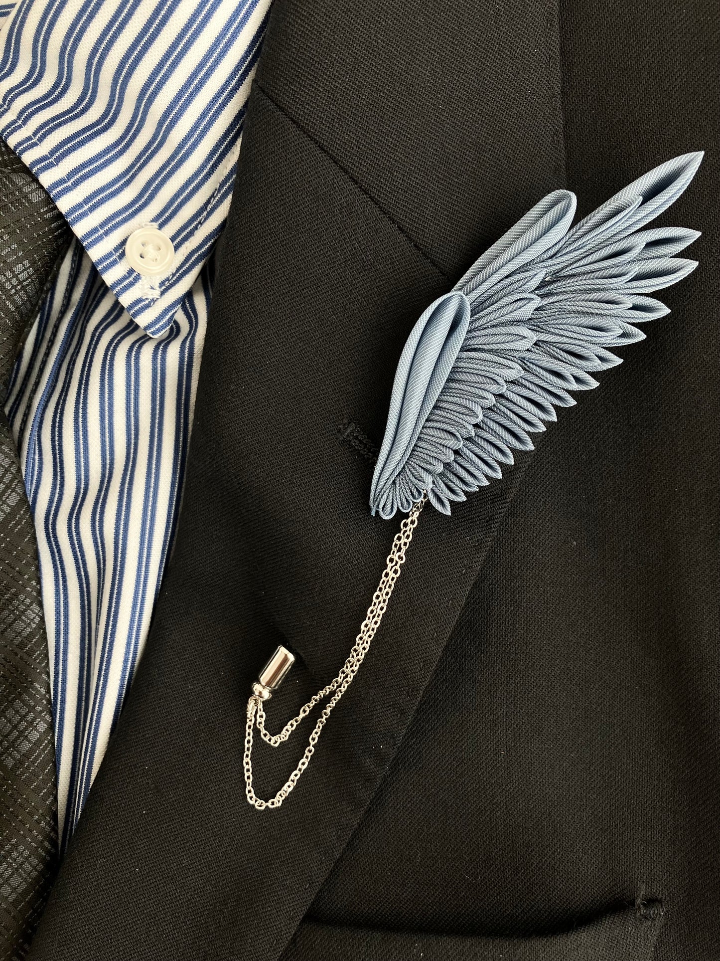 Wedding Accessories,Jewelry Fabric,Father's Day Gifts,Handmade Japanese Accessories,Blue Angel Feather Lapel Pin,Tsumami Kanzashi