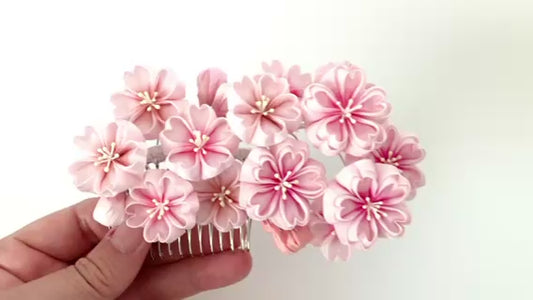 Wedding Accessories,Jewelry Flowers Fabric,Handmade Japanese Accessories、Hair Accessories cherry blossom 、Tsumami Kanzashi,Gift for her