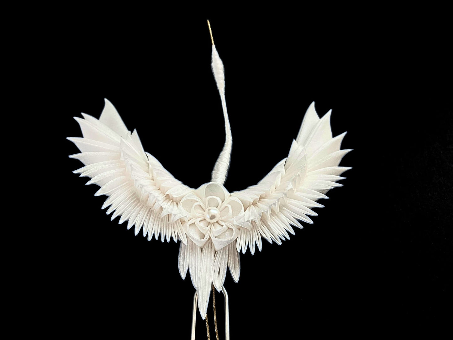 Jewelry Fabric,Handmade Japanese Accessories,Hair Accessories Crane,Japanese Fine Silk,Tsumami Kanzashi,Gift for her
