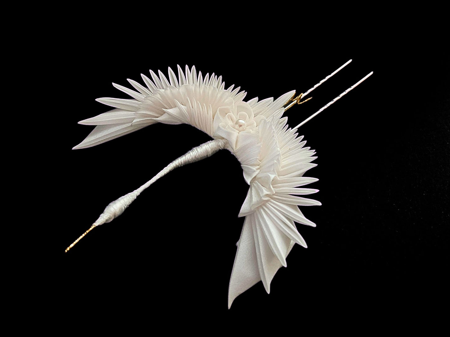 Jewelry Fabric,Handmade Japanese Accessories,Hair Accessories Crane,Japanese Fine Silk,Tsumami Kanzashi,Gift for her