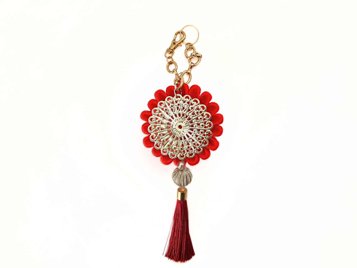 Fabric Jewelry Flowers,Kimono Remake Accessory,Handmade Japanese Accessories,Flower Bag Charm,Tsumami Kanzashi,Gift for her