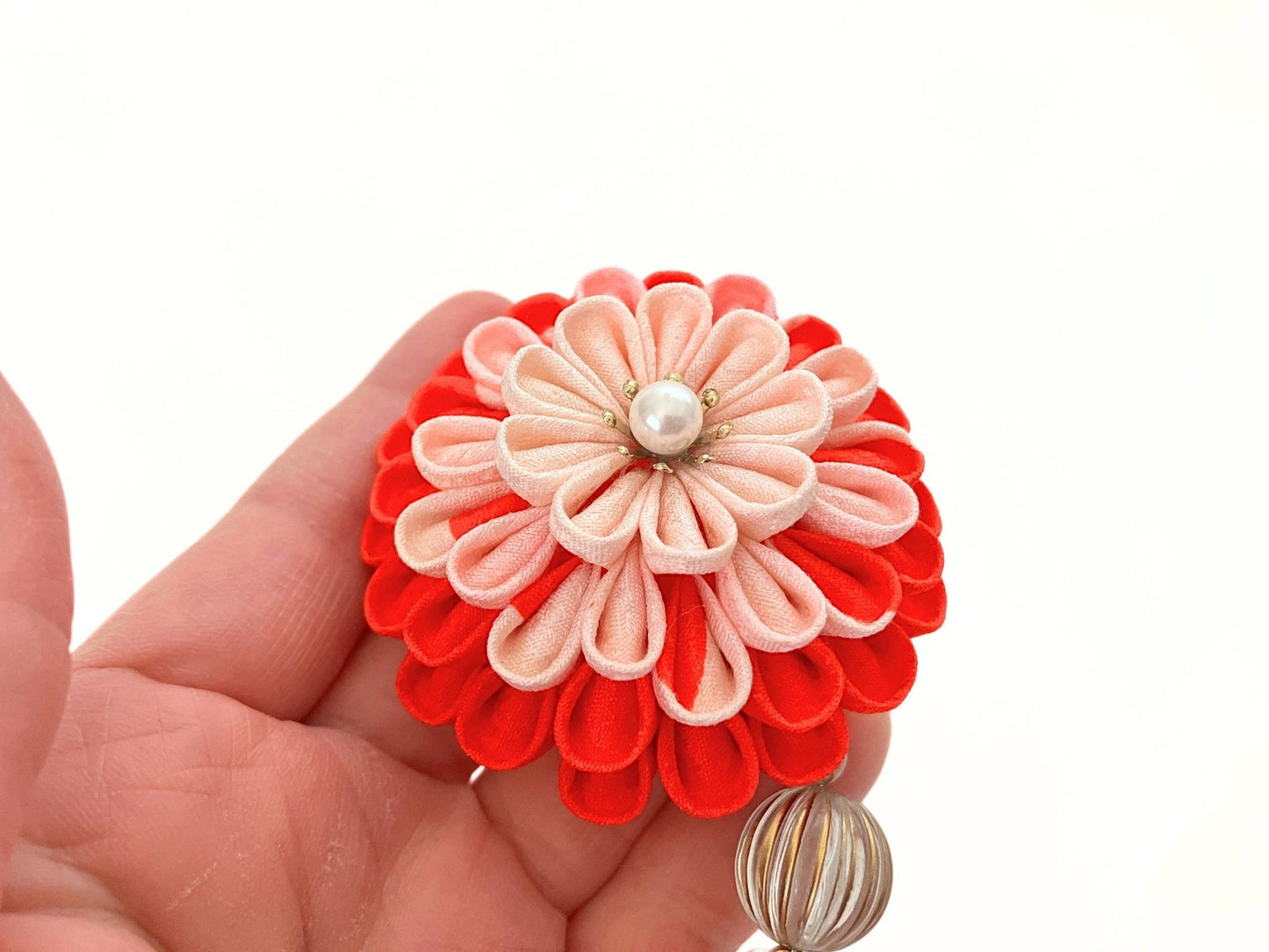 Fabric Jewelry Flowers,Kimono Remake Accessory,Handmade Japanese Accessories,Flower Bag Charm,Tsumami Kanzashi,Gift for her