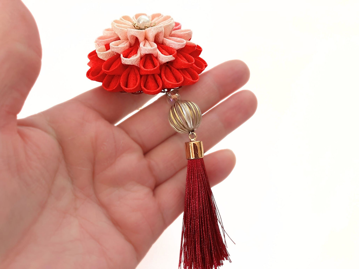 Fabric Jewelry Flowers,Kimono Remake Accessory,Handmade Japanese Accessories,Flower Bag Charm,Tsumami Kanzashi,Gift for her