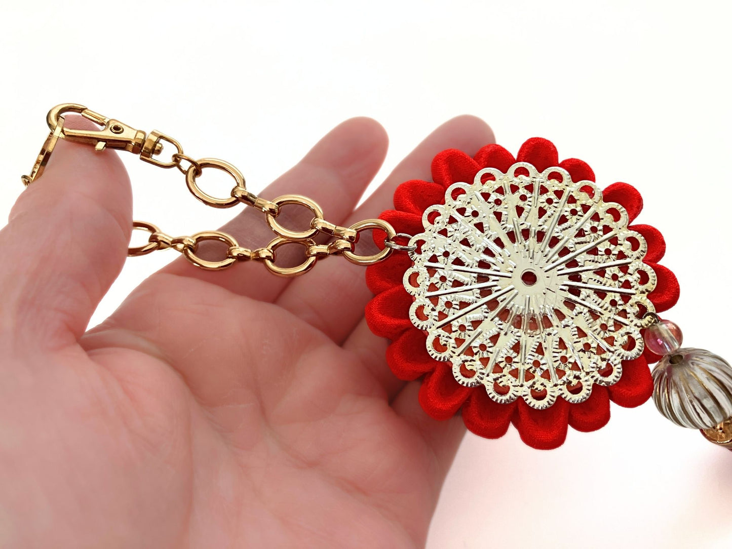 Fabric Jewelry Flowers,Kimono Remake Accessory,Handmade Japanese Accessories,Flower Bag Charm,Tsumami Kanzashi,Gift for her