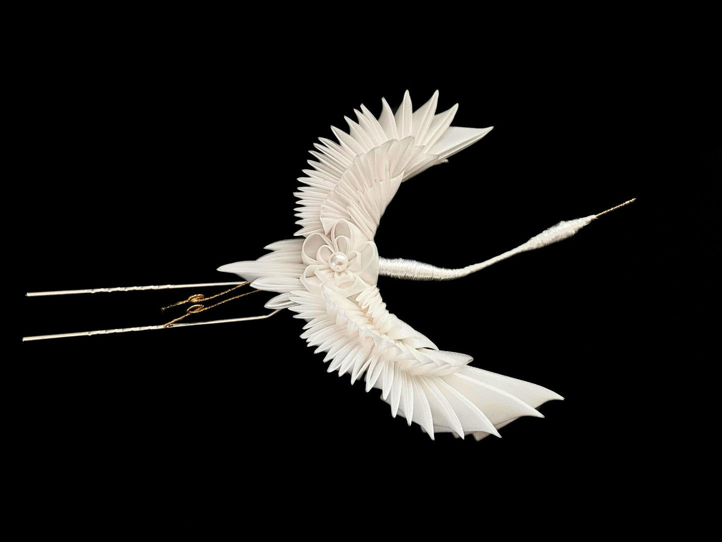 Jewelry Fabric,Handmade Japanese Accessories,Hair Accessories Crane,Japanese Fine Silk,Tsumami Kanzashi,Gift for her