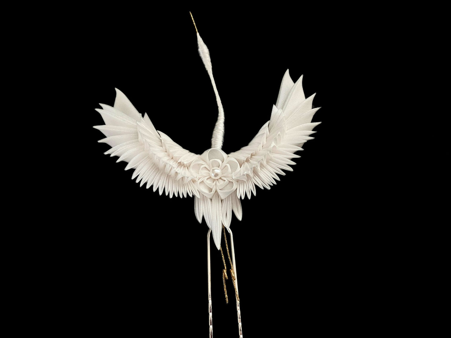Jewelry Fabric,Handmade Japanese Accessories,Hair Accessories Crane,Japanese Fine Silk,Tsumami Kanzashi,Gift for her