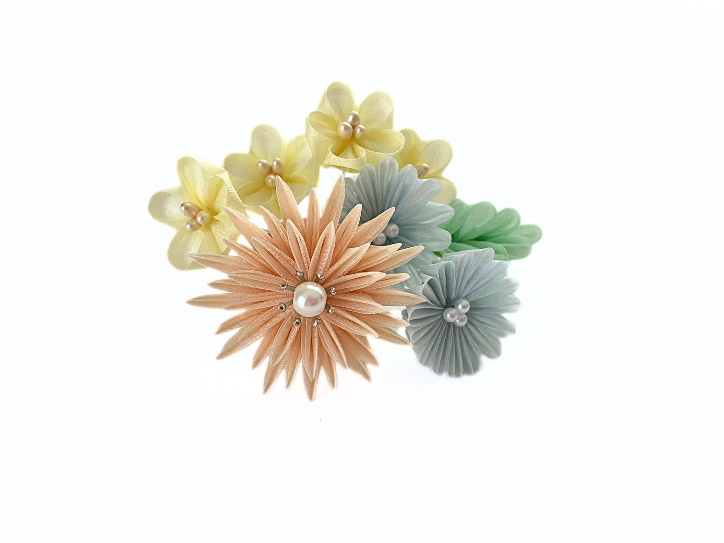 Wedding Accessories,Jewelry Fabric,Handmade Japanese Accessories,Hair Accessories Spring Flower Hairpin Set,Japanese Fine Silk,Tsumami Kanzashi,Gift for her