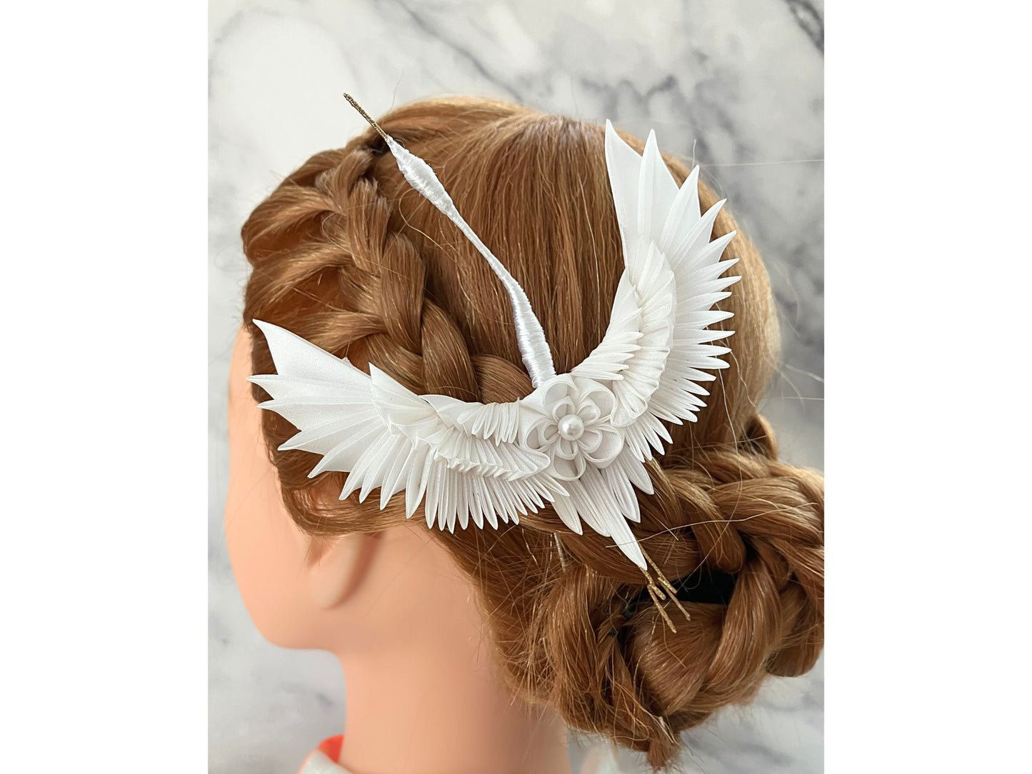 Jewelry Fabric,Handmade Japanese Accessories,Hair Accessories Crane,Japanese Fine Silk,Tsumami Kanzashi,Gift for her