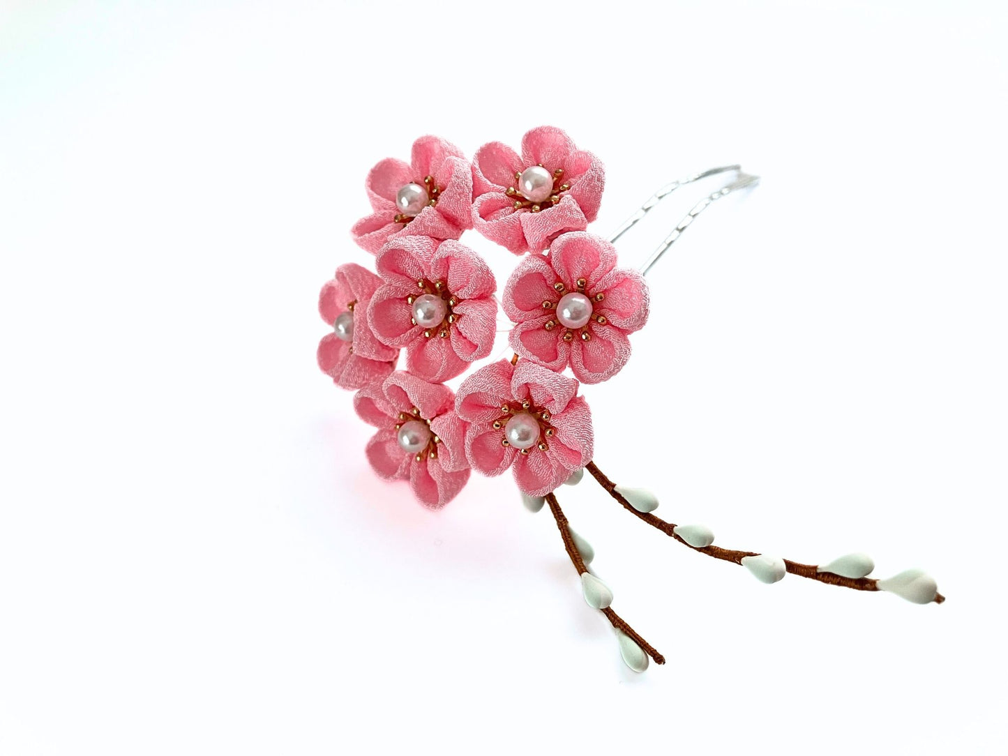 Jewelry Flowers Fabric,Handmade Japanese Accessories,Hair Accessory Plum Blossoms,Tsumami Kanzashi,Gift for her