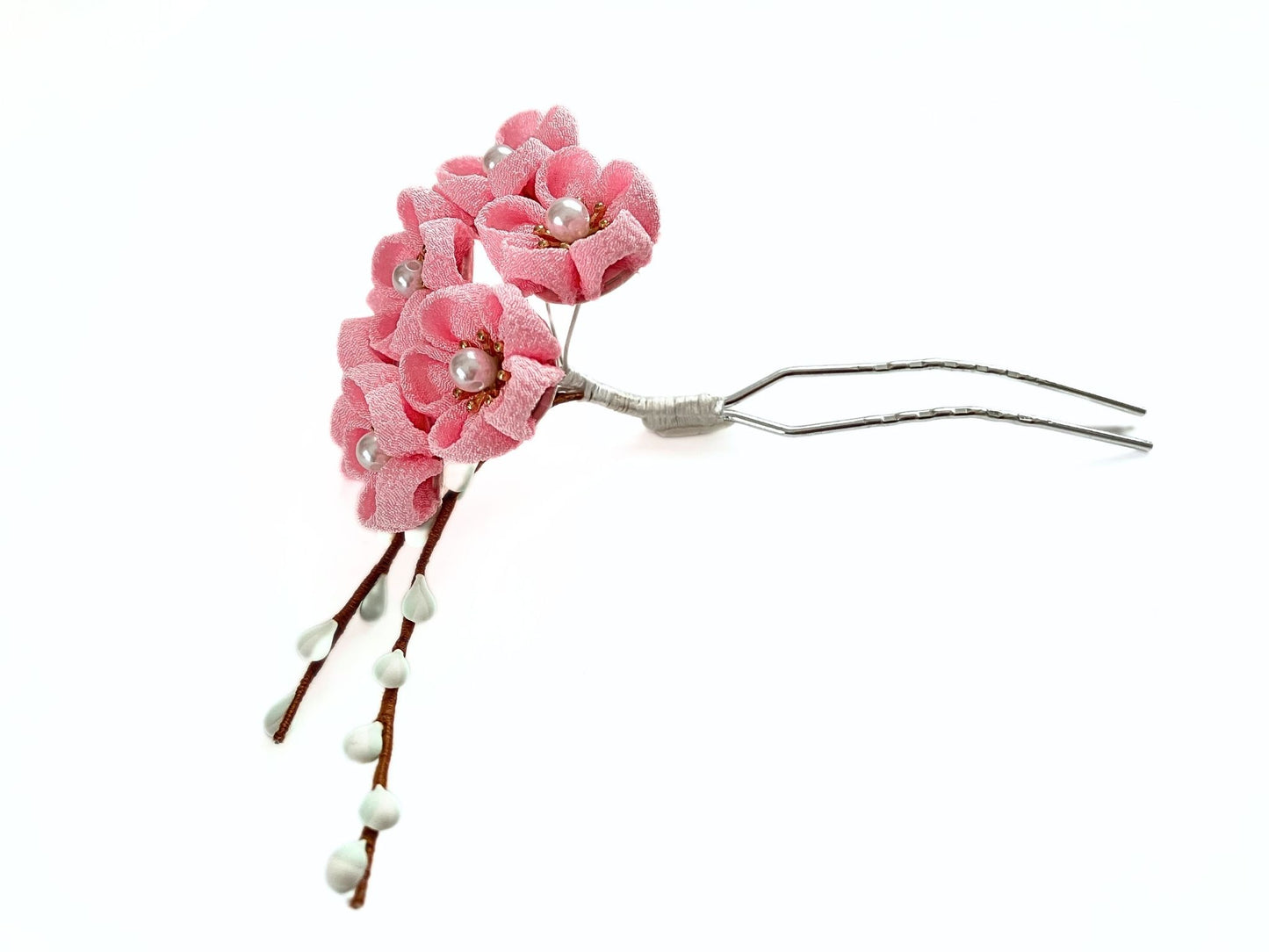 Jewelry Flowers Fabric,Handmade Japanese Accessories,Hair Accessory Plum Blossoms,Tsumami Kanzashi,Gift for her