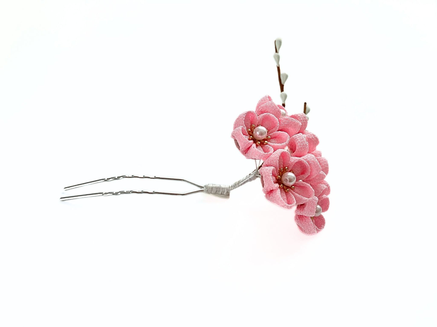 Jewelry Flowers Fabric,Handmade Japanese Accessories,Hair Accessory Plum Blossoms,Tsumami Kanzashi,Gift for her