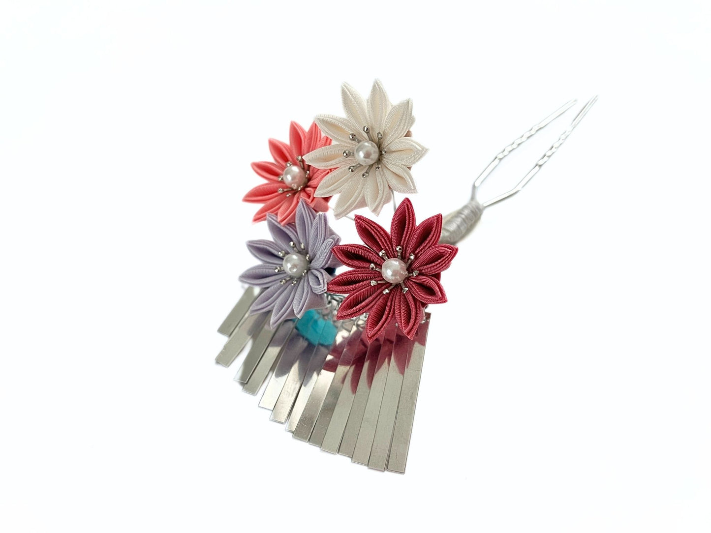 Wedding Accessories,Jewelry Flowers Fabric,Handmade Japanese Accessories、Hair Accessories small flowers and Ginbira Kanzashi、Tsumami Kanzashi,Gift for her