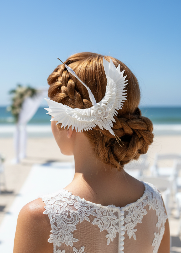 Wedding Accessories,Jewelry Fabric,Handmade Japanese Accessories,Hair Accessories Crane,Japanese Fine Silk,Tsumami Kanzashi,Gift for her