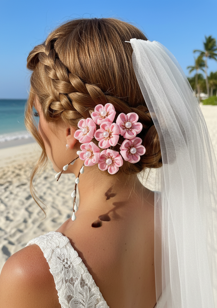 Wedding Accessories,Jewelry Flowers Fabric,Handmade Japanese Accessories,Hair Accessory Plum Blossoms,Tsumami Kanzashi,Gift for her