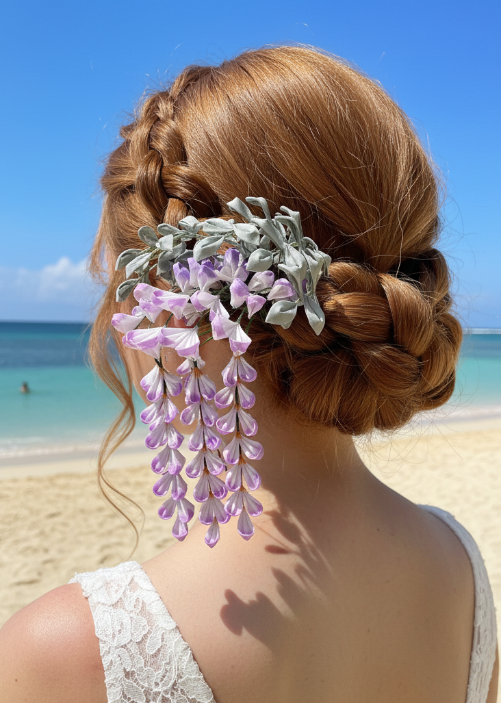 日本伝統工芸つまみ細工、藤のヘアーアクセサリー、彼女へのプレゼント