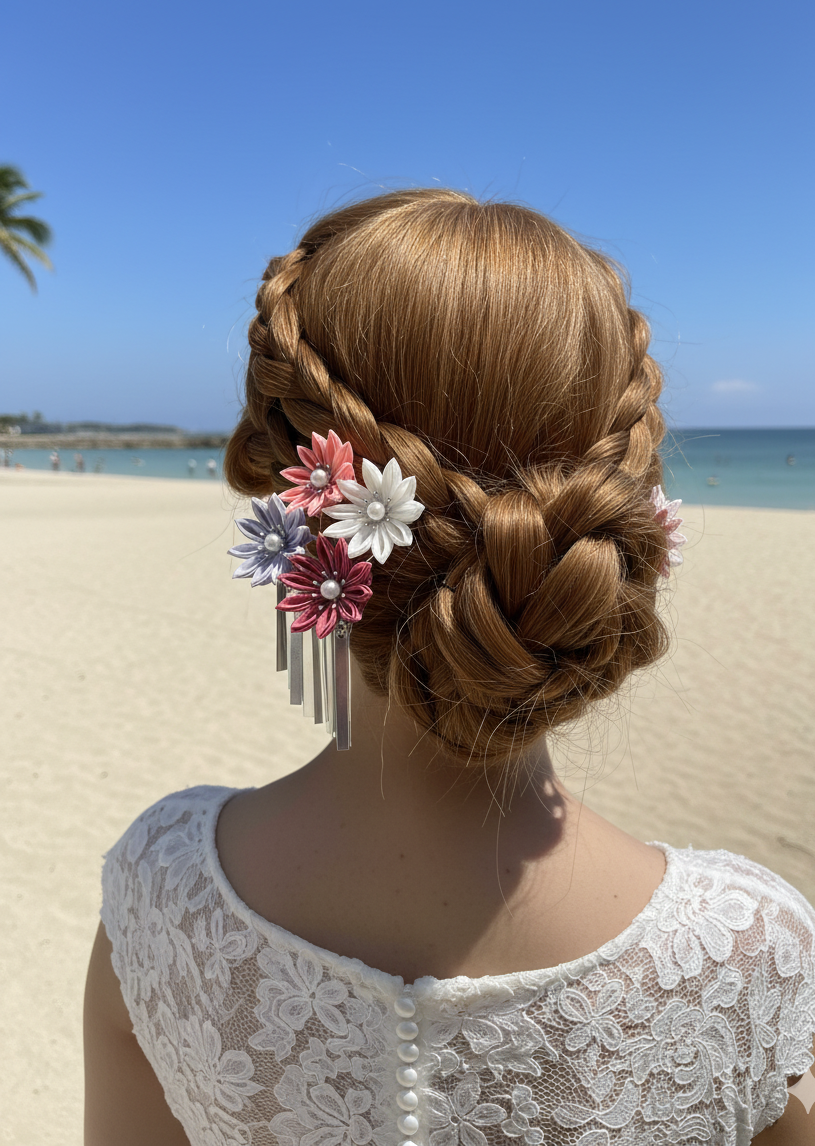 Wedding Accessories,Jewelry Flowers Fabric,Handmade Japanese Accessories、Hair Accessories small flowers and Ginbira Kanzashi、Tsumami Kanzashi,Gift for her