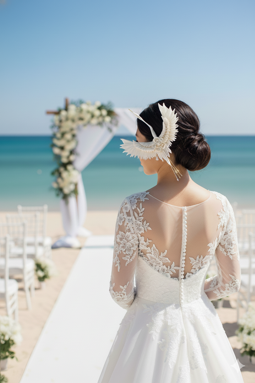 Wedding Accessories,Jewelry Fabric,Handmade Japanese Accessories,Hair Accessories Crane,Japanese Fine Silk,Tsumami Kanzashi,Gift for her