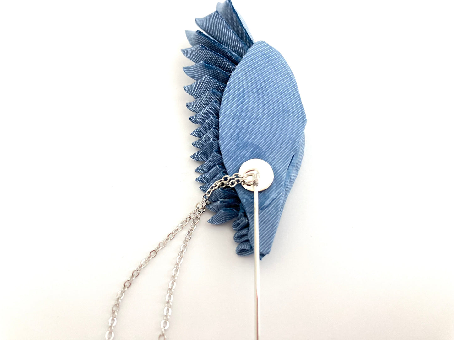 Blue Angel Feather Lapel Pin  , Tsumami Kanzashi Japanese Fabric ,  Gifts for Father Husband