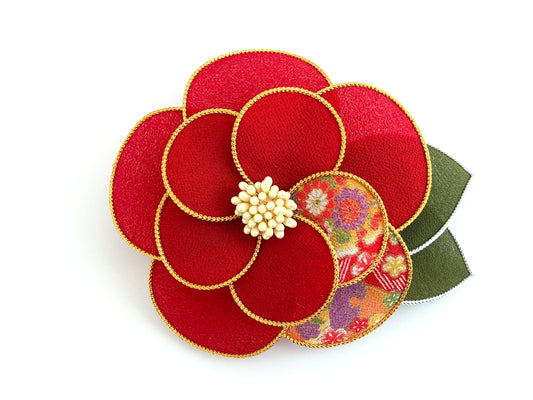 Tsumami Kanzashi Camellia Headdress , Japanese Chirimen Fabric ,Unique Gift for My Daughter