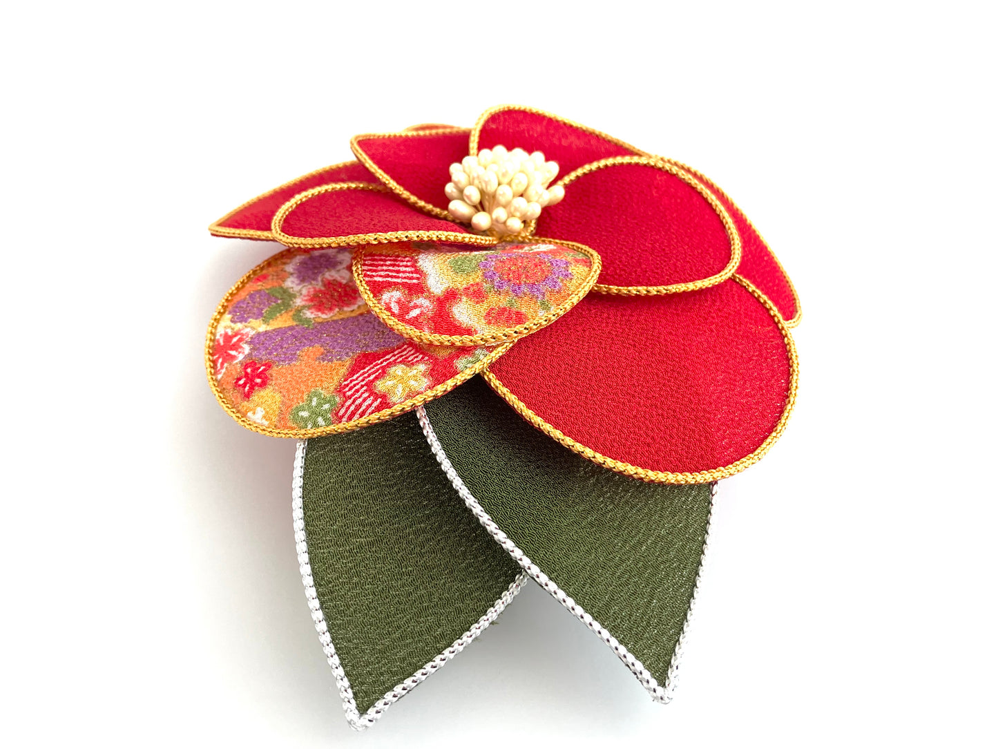 Tsumami Kanzashi Camellia Headdress , Japanese Chirimen Fabric ,Unique Gift for My Daughter