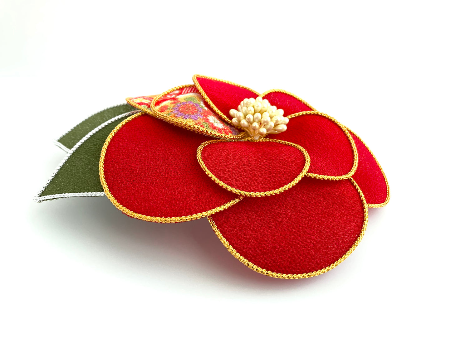 Tsumami Kanzashi Camellia Headdress , Japanese Chirimen Fabric ,Unique Gift for My Daughter