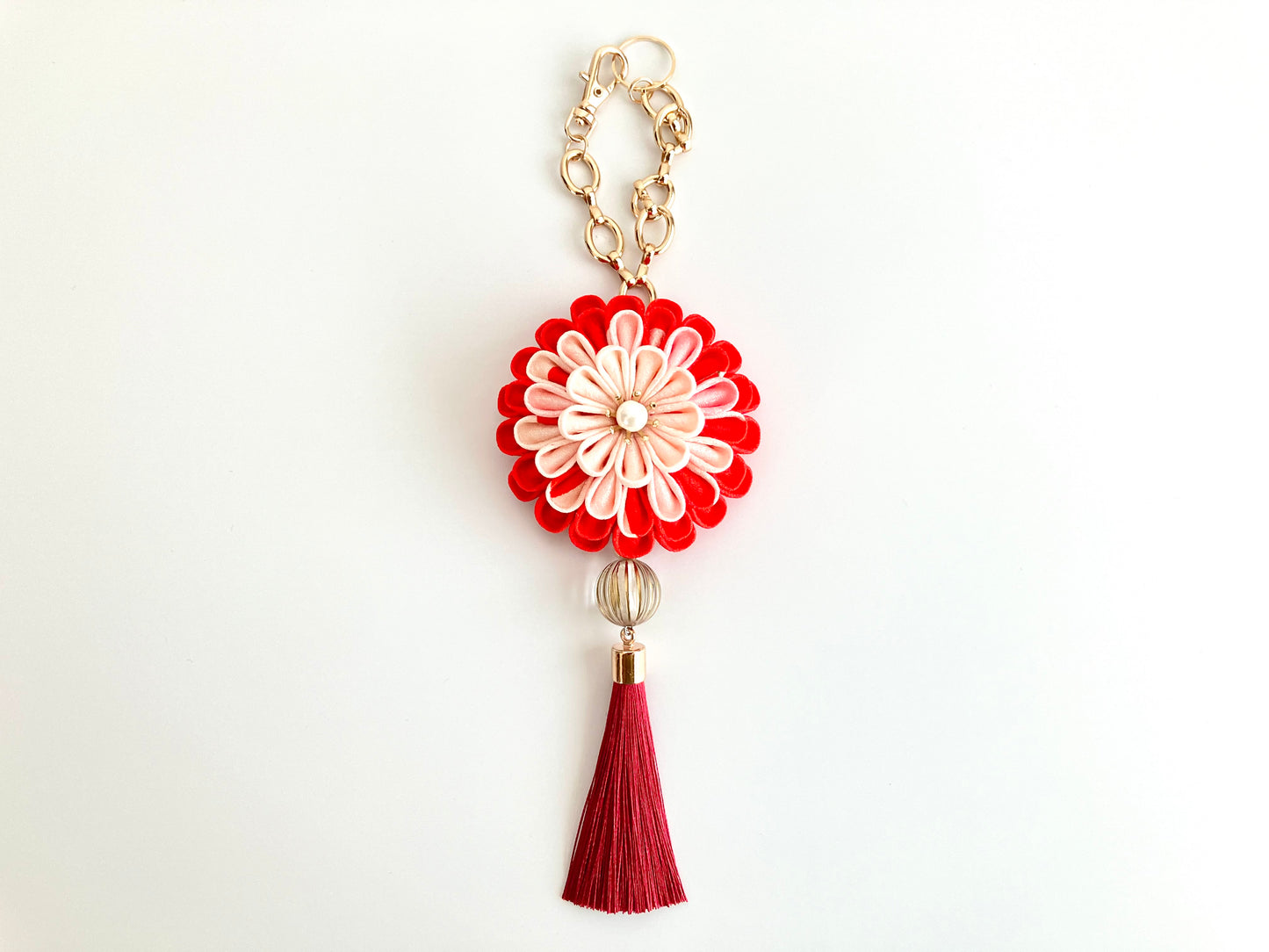 Tsumami Kanzashi Kimono Remake Flower Bag Charm - Perfect School Entrance Gift for Your Daughter