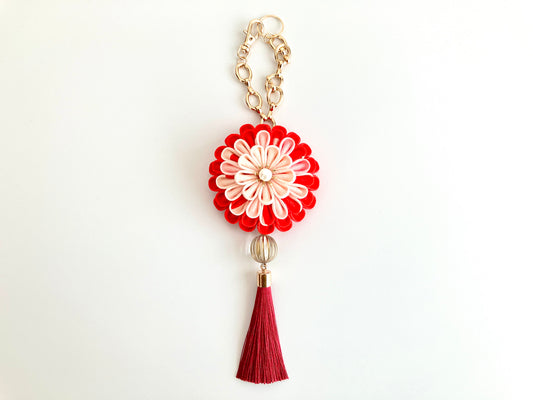 Tsumami Kanzashi Kimono Remake Flower Bag Charm - Perfect School Entrance Gift for Your Daughter