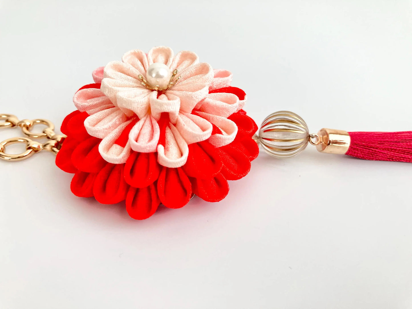 Tsumami Kanzashi Kimono Remake Flower Bag Charm - Perfect School Entrance Gift for Your Daughter