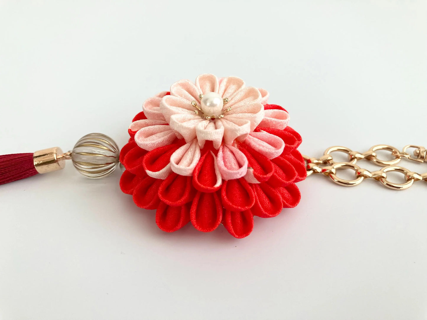 Tsumami Kanzashi Kimono Remake Flower Bag Charm - Perfect School Entrance Gift for Your Daughter