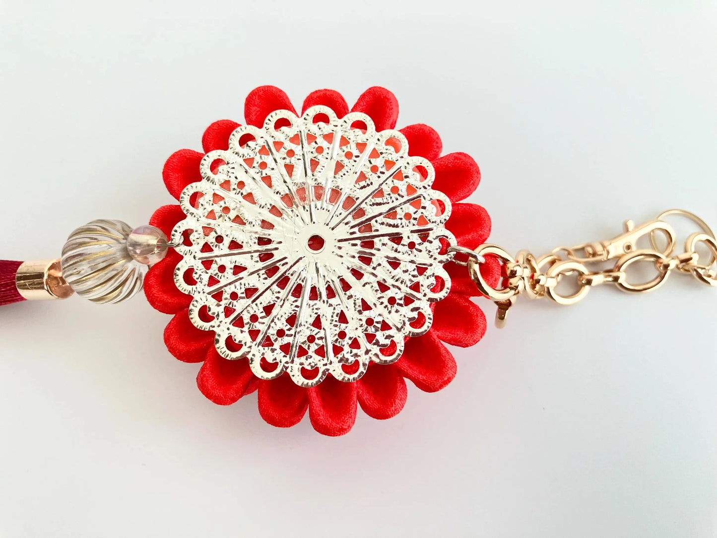 Tsumami Kanzashi Kimono Remake Flower Bag Charm - Perfect School Entrance Gift for Your Daughter