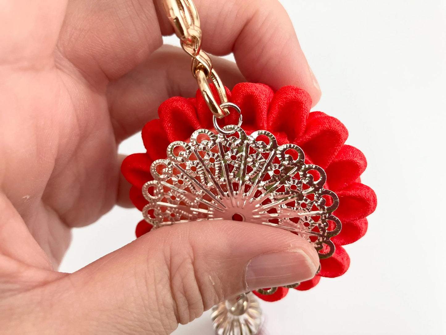 Tsumami Kanzashi Kimono Remake Flower Bag Charm - Perfect School Entrance Gift for Your Daughter