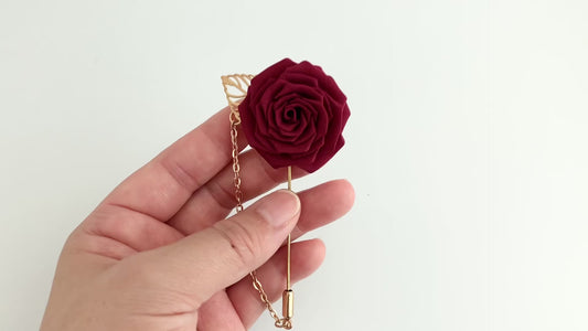 Tsumami Kanzashi Rose Lapel Pin , Japanese Fabric , Perfect Gift for Father Husband