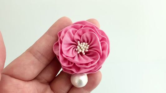 Handmade Tsumami Kanzashi Yaezakura Earrings ,Japanese Fabric, Double Cherry Blossoms  Graduation, Wedding  Gift for Daughter