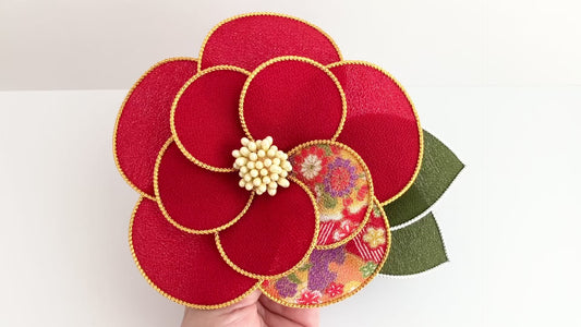 Tsumami Kanzashi Camellia Headdress , Japanese Chirimen Fabric ,Unique Gift for My Daughter