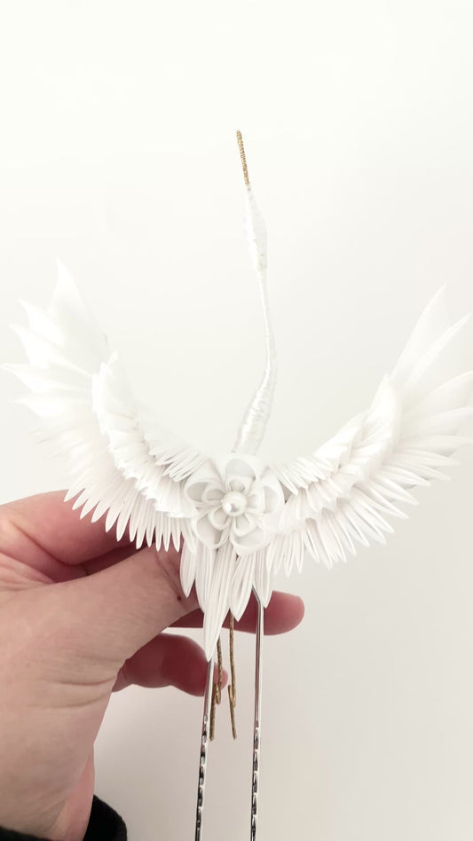 Jewelry Fabric,Handmade Japanese Accessories,Hair Accessories Crane,Japanese Fine Silk,Tsumami Kanzashi,Gift for her
